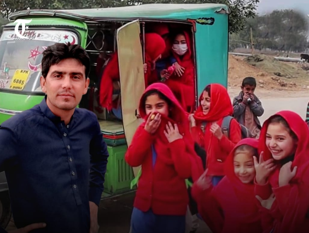 Arab Shah, gathering girls from a rural village to drop them at their schools. Photo Courtesy of Arab Shah. With 100+ girls attending schools every day, he takes 20 pick and drop shifts every day without even charging a penny from the girl's family.